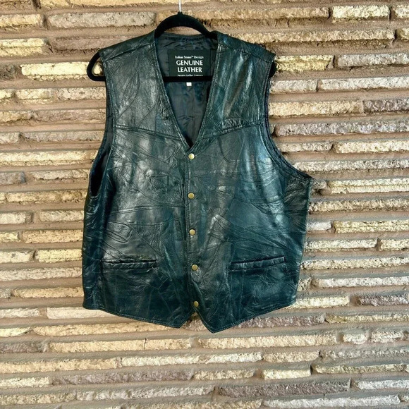 Navarre Leather Company Italian Stone Design Black Snap Front Vest Size XXL - Picture 9 of 9